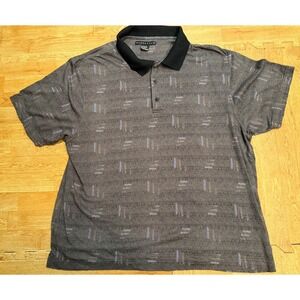 Manhattan Mens XL Grey Geometric Print Polo Shirt Retro Cotton Short Sleeve
